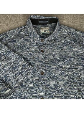 Baja Llama Shirt Mens XL Blue Wave Print Hawaiian Aloha Button Up Surf Casual